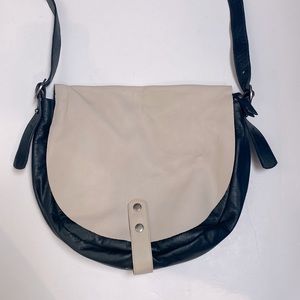 Eileen Fisher bag Long Boom Purse Black Cream Silver Leather Crossbody Handbag